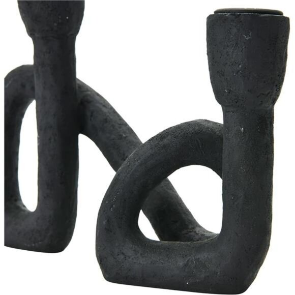 Black sculptural double taper candle holder modern resin centerpiece home decor - Picture 7 of 8